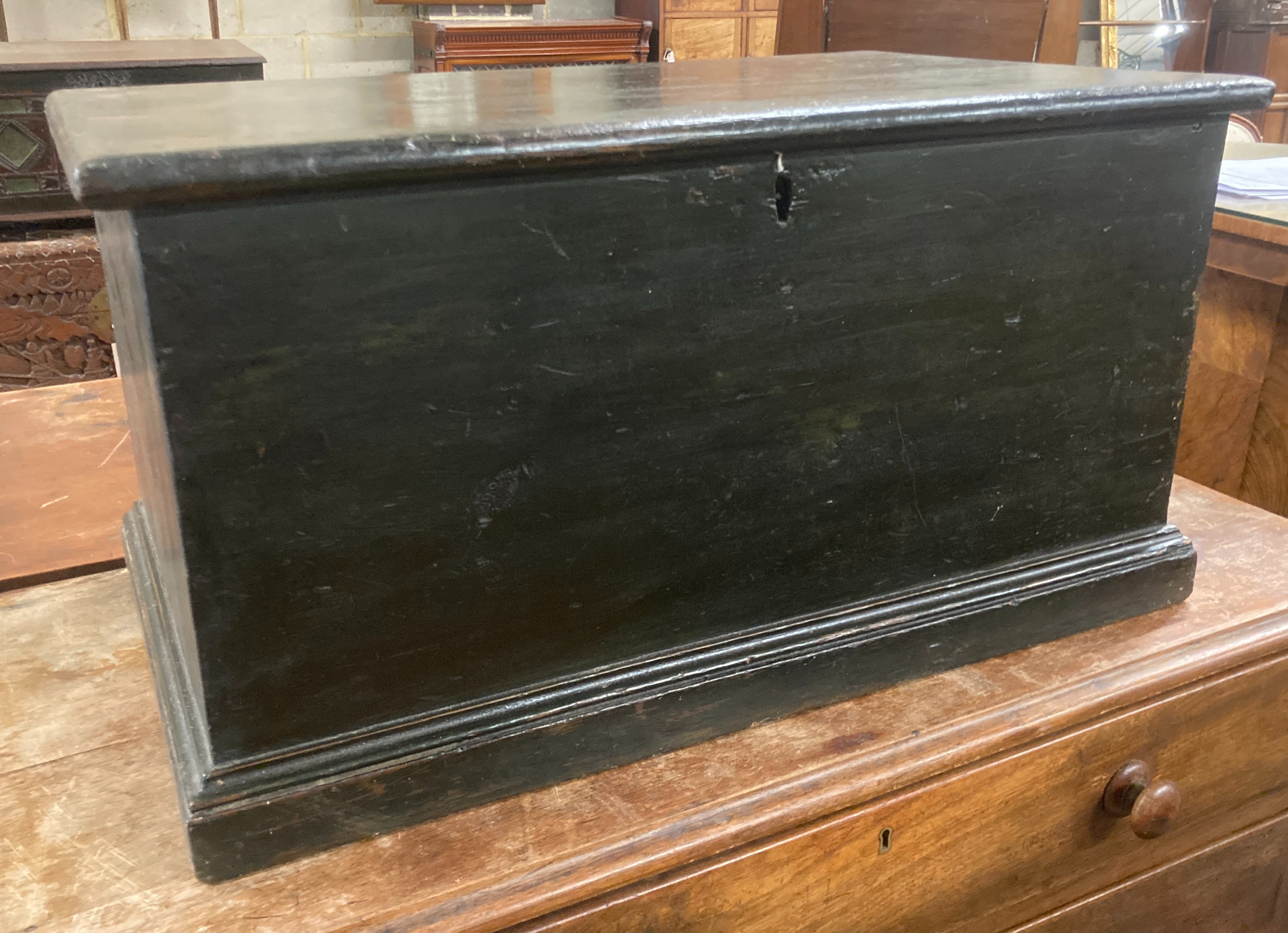A green painted Victorian pine trunk